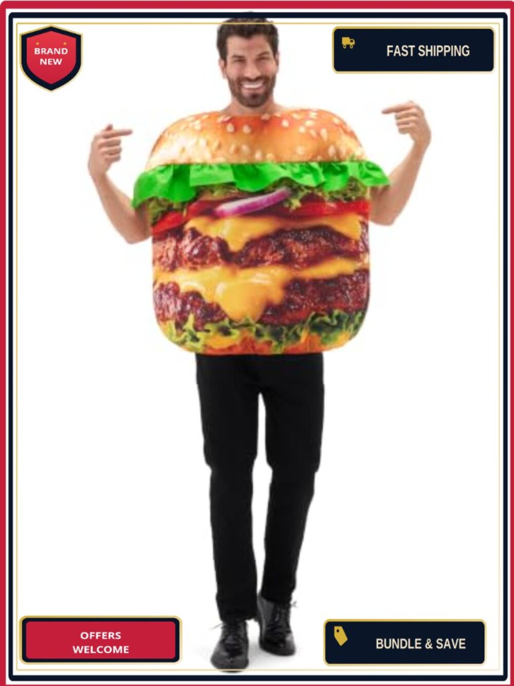 Unisex Cheeseburger Tunic Costume Adult One Size Halloween Food Theme